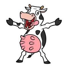 Vector Cartoon Crazy Silly Cow Illustration