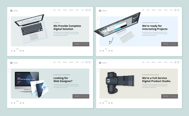 Set of flat design web page templates of web and app design and development, graphic design, video and photo studio. Modern vector illustration concepts for website and mobile website development. 