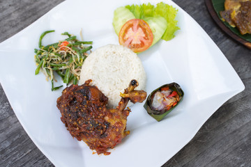 ayam balado. indonesian food cuisine chicken with chilli paste served with rice