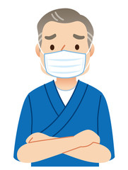 マスクをした男性　飲食店　店主