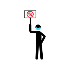 Figure of a man in a medical mask for the prevention of coronavirus. Stick man with a stop coronavirus poster.