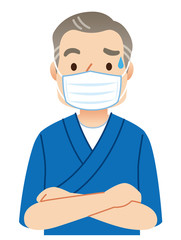 マスクをした男性　飲食店　店主