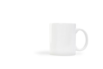 Ceramic white mug with clipping path on white background for mockup concept