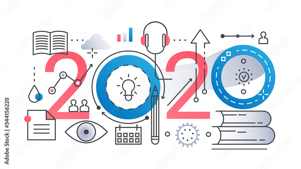 Aufkleber education 2020 abstract thin line vector illustration. flat lineart website interface design of scho