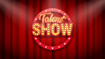 Talent show banner, poster, gold inscription on red curtain