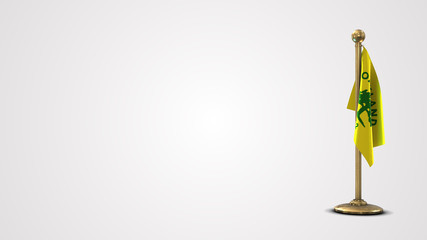 Oakland California realistic 3D flag illustration on golden flagpole.