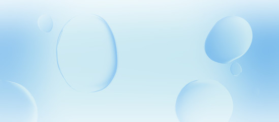 Abstract wide light blue background with water drops, 3d illustration.