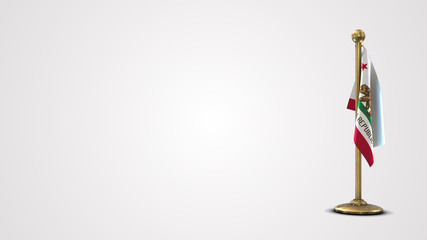 California realistic 3D flag illustration on golden flagpole.