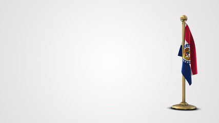 Missouri realistic 3D flag illustration on golden flagpole.