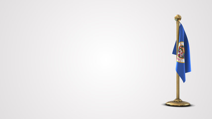 Minnesota realistic 3D flag illustration on golden flagpole.