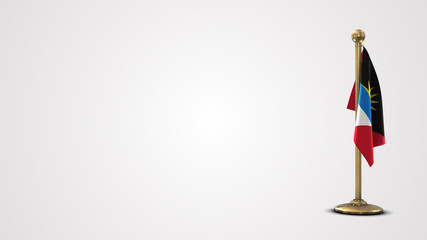 Antigua And Barbuda realistic 3D flag illustration on golden flagpole.