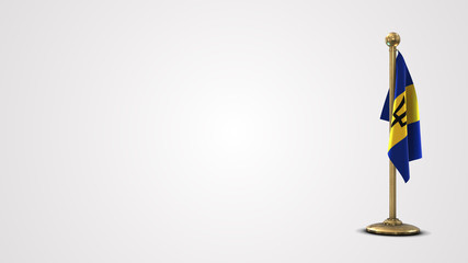 Barbados realistic 3D flag illustration on golden flagpole.