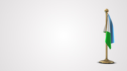 Djibouti realistic 3D flag illustration on golden flagpole.