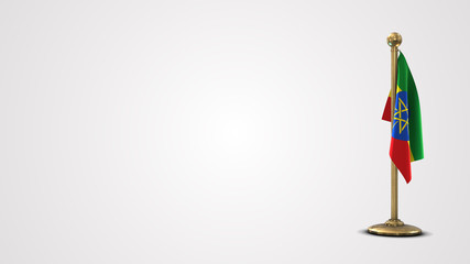 Ethiopia realistic 3D flag illustration on golden flagpole.