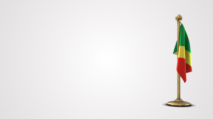 Republic Of Congo realistic 3D flag illustration on golden flagpole.