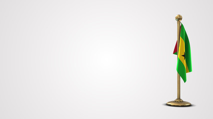 Sao Tome And Principe realistic 3D flag illustration on golden flagpole.