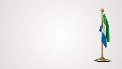 Sierra Leone realistic 3D flag illustration on golden flagpole.