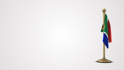 South Africa realistic 3D flag illustration on golden flagpole.