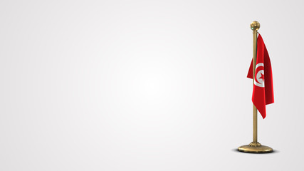 Tunisia realistic 3D flag illustration on golden flagpole.