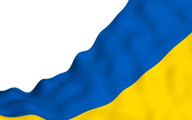 The flag of Ukraine on a white background. National flag and state ensign. Blue and yellow bicolour. 3D illustration waving flag
