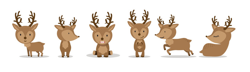Cute Deers in flat style set on white background