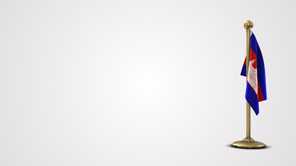 Cambodia realistic 3D flag illustration on golden flagpole.