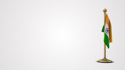 India realistic 3D flag illustration on golden flagpole.