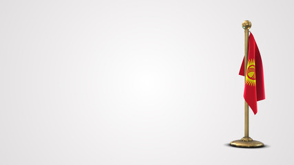 Kyrgyzstan realistic 3D flag illustration on golden flagpole.