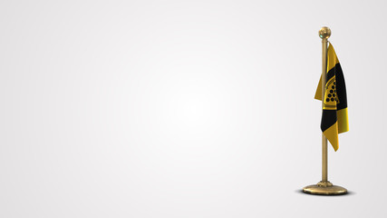 Cornwall Ontario realistic 3D flag illustration on golden flagpole.