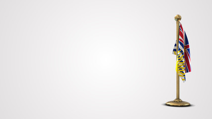 British Columbia realistic 3D flag illustration on golden flagpole.