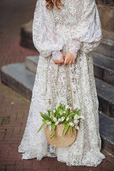 Trendy natural eco bio accessory. Woman's outfit concept. Ecological, organic, handwork and hand made product.