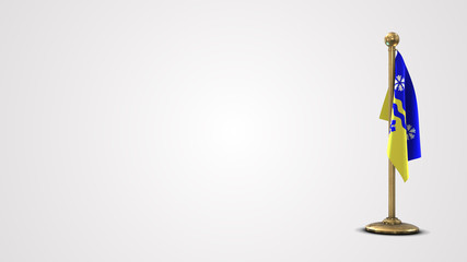 Prince George British Columbia realistic 3D flag illustration on golden flagpole.