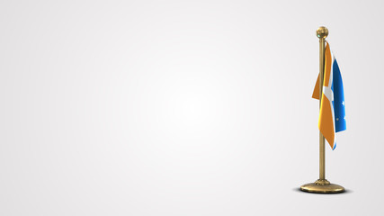 Tierra Del Fuego realistic 3D flag illustration on golden flagpole.