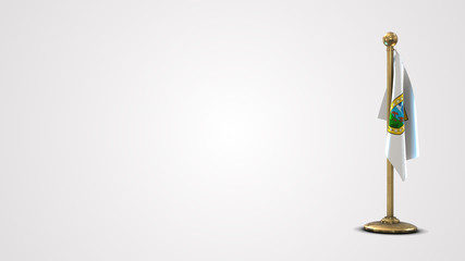 Aysen Chile realistic 3D flag illustration on golden flagpole.