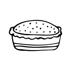 Hand drawn pie isolated on a white background. Doodle, simple outline illustration. It can be used for decoration of textile, paper and other surfaces.