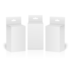 White cardboard box With Hang Slot. Set of cosmetic or medical packings. Vector