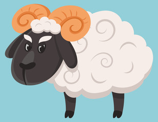 Standing male sheep. Farm animal in cartoon style.