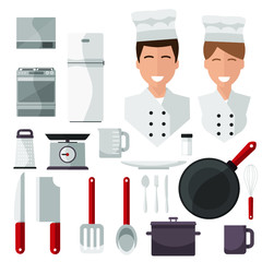 cook , isolated icons on white background. Scales, colander, scoop, saucepan, bowl, stove, oven, plate, cup, salt, pestle, fridge