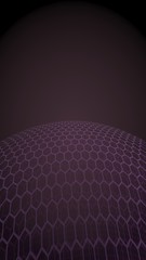 Multilayer sphere of honeycombs, purple on a dark background, social network, computer network, technology, global network. 3D illustration