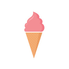 Pink strawberry ice cream in a waffle cone. Vector stock flat illustration isolated on a white background.