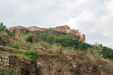 View to the Sagunto stronghold castle on the rock, Spain