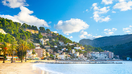 Beautiful harbour of Port de Soller, Majorca, Balearic Islands, Spain