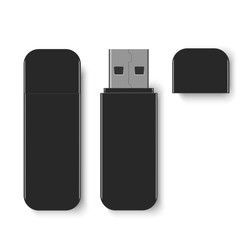 Realistic flash drive mockup, open and closed. Vector.