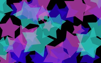 Multicolored translucent stars on a dark background. Orange tones. 3D illustration