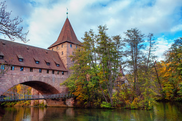 Obraz premium Schlayer Tower named Schlayerturm , an early 15th-century tower that formed part of the city fortifications of Nuremberg