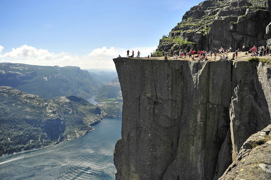 Rock  Preikestolen  at Lysefjord in Norway.