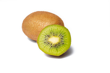 Ripe kiwi on a white background. Fresh green exotic fruit, waiting to be eaten