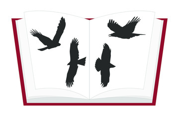 red book with birds is open,isolated, vector