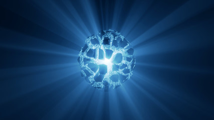 Abstract space background with asteroids. Exploding stone spherical object, 3D render.