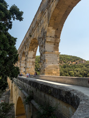 France, july 2019: Pont du Gard is an old Roman aqueduct, southern France near Nimes